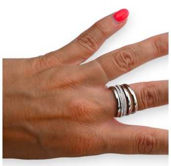 Bague acier argenté multi rangs