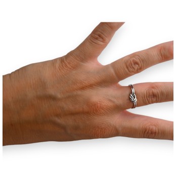 Bague acier nœud argenté