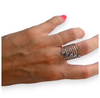 Bague acier argentée ressort strass