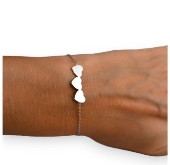 Bracelet acier 3 petits cœurs argentés