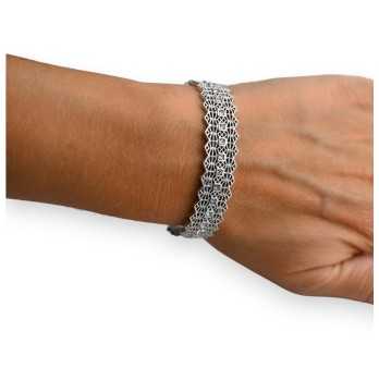 Bracelet rigide effet dentelle argenté
