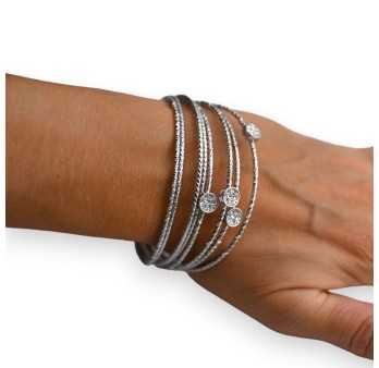 Bracelet argenté rigide 8 rangs martelés