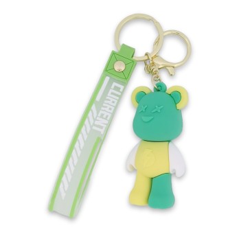 Porte-clés doudou nounours vert jaune pastel