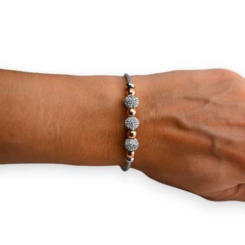 Bracelet rigide boules strass et cuivre