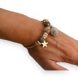 Bracelet rigide gris et doré charms boule strass