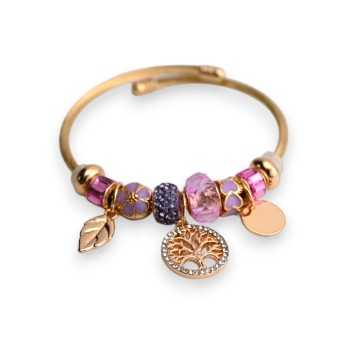 Bracelet charms rigide parme doré arbre de vie