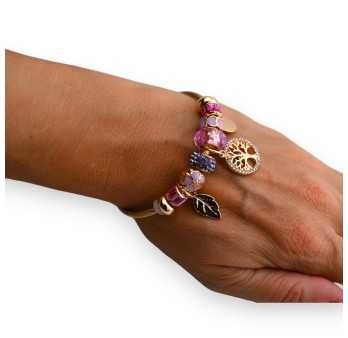 Bracelet charms rigide parme doré arbre de vie