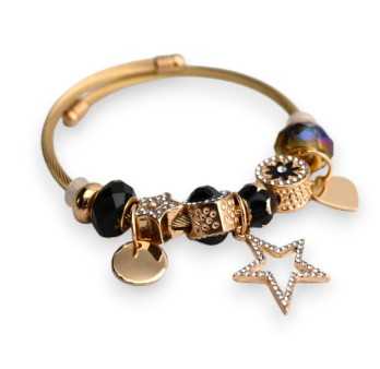 Bracelet charms rigide doré et noir étoile
