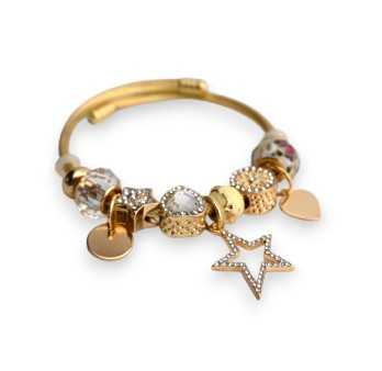 Bracelet rigide charms doré et blanc étoile strass