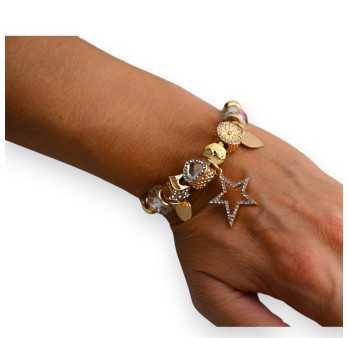 Bracelet rigide charms doré et blanc étoile strass