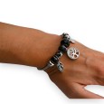 Bracelet charms rigide noir et argenté arbre de vie