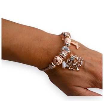 Bracelet charms rigide cuivre rosé arbre de vie