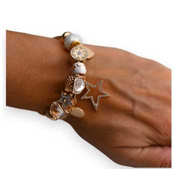 Bracelet charms rigide doré et blanc étoile