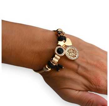 Bracelet charms rigide noir et doré arbre de vie