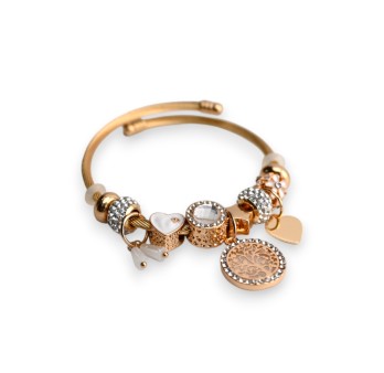 Bracelet charms rigide blanc et doré arbre de vie
