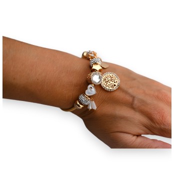 Bracelet charms rigide blanc et doré arbre de vie