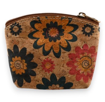 Petit porte monnaie liège fleurs multicolores