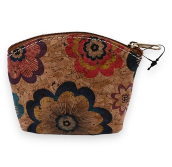 Petit porte monnaie liège fleurs hippie multicolores