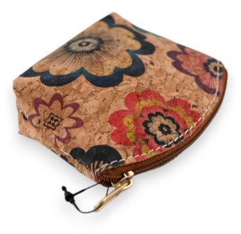 Petit porte monnaie liège fleurs hippie multicolores