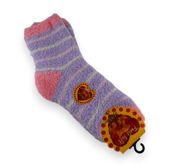 Chaussette pilou rayée parme, blanc et rose