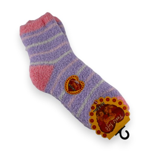 Chaussette pilou rayée parme, blanc et rose