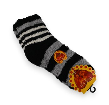 Chaussette pilou noire et gris rayée