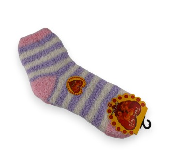 Chaussette pilou rayée parme et blanc