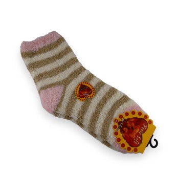 Chaussette pilou rayé beige et taupe
