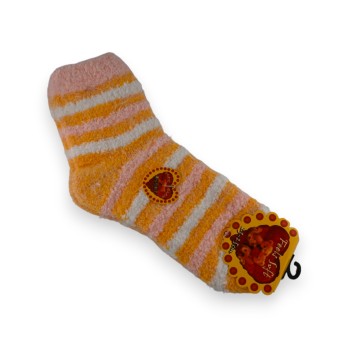 Chaussette pilou orange blanc et rose rayée