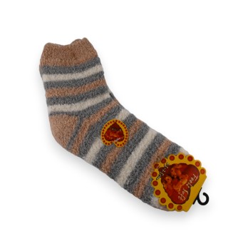 Chaussette pilou rayée gris taupe et beige