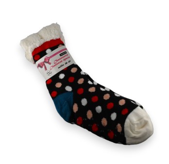 Chaussette chausson pilou épais pois rouge et blanc