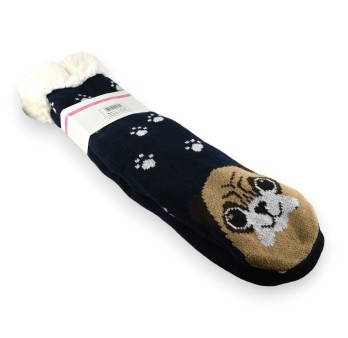 Chaussette chausson pilou chien bleu marine