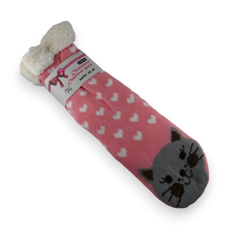 Chaussette chausson pilou chat gris
