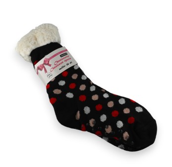 Chaussette chausson pilou noir à pois