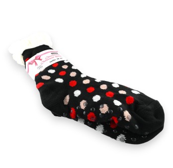 Chaussette chausson pilou noir à pois