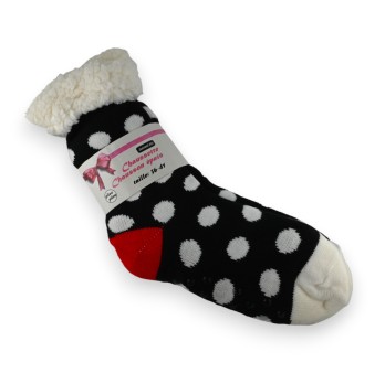 Chaussette chausson pilou noir et blanc à pois