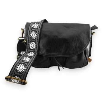 Sac bandoulière noir rabats arrondis