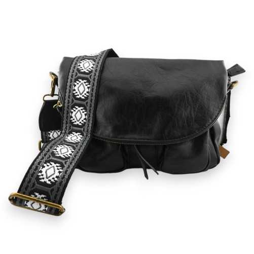 Sac bandoulière noir rabats arrondis