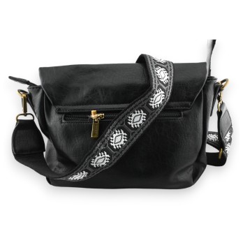 Sac bandoulière noir rabats arrondis