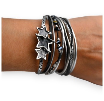 Bracelet simili 2 tours étoiles noires