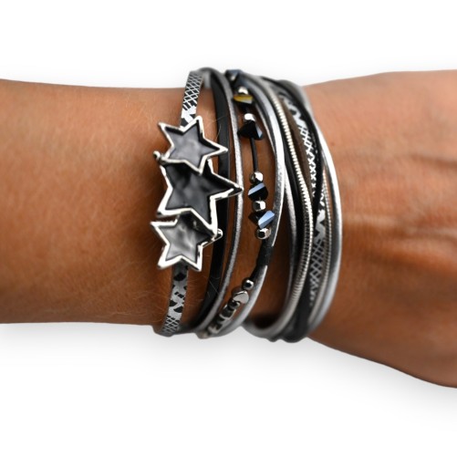 Bracelet simili 2 tours étoiles noires