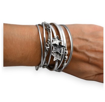 Bracelet simili 2 tours étoile argentée