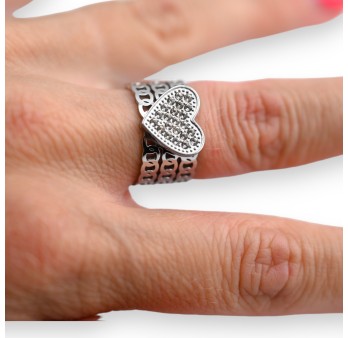 Bague large cœur strass