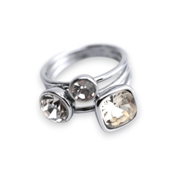 Bague acier 3 pierres blanches