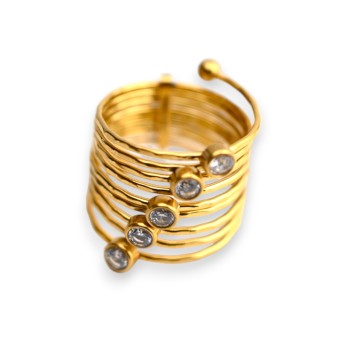 Bague acier dorée ressort strass