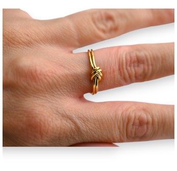 Bague acier dorée nœud