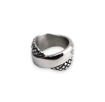 Bague acier argentée brossé noire