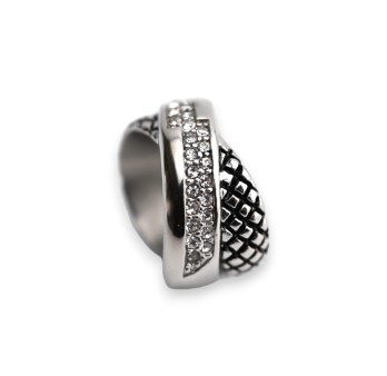 Bague acier argentée brossé noire