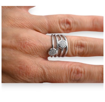 Bague acier argentée plusieurs rangs rond strass