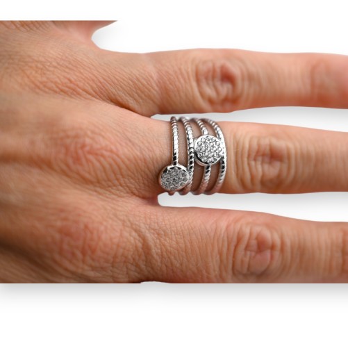 Bague acier argentée plusieurs rangs rond strass